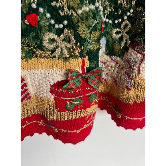 Vintage Tiara Christmas Sweater Womens Large Red Tree Knit '98 Ugly Party Cotton - Picture 3 of 6